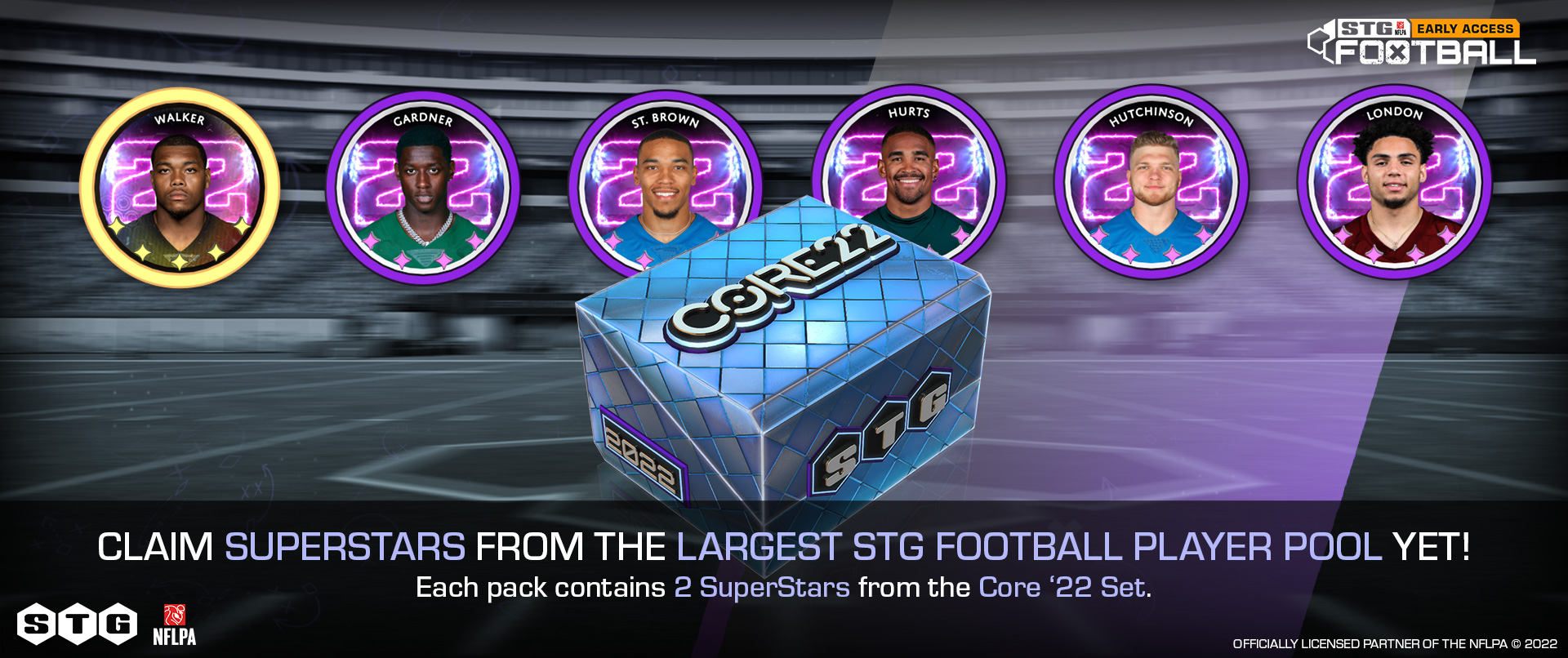 The first player pack from the STG Football Core Set! Each pack contains 2 SuperStars from the Core 22 Set.